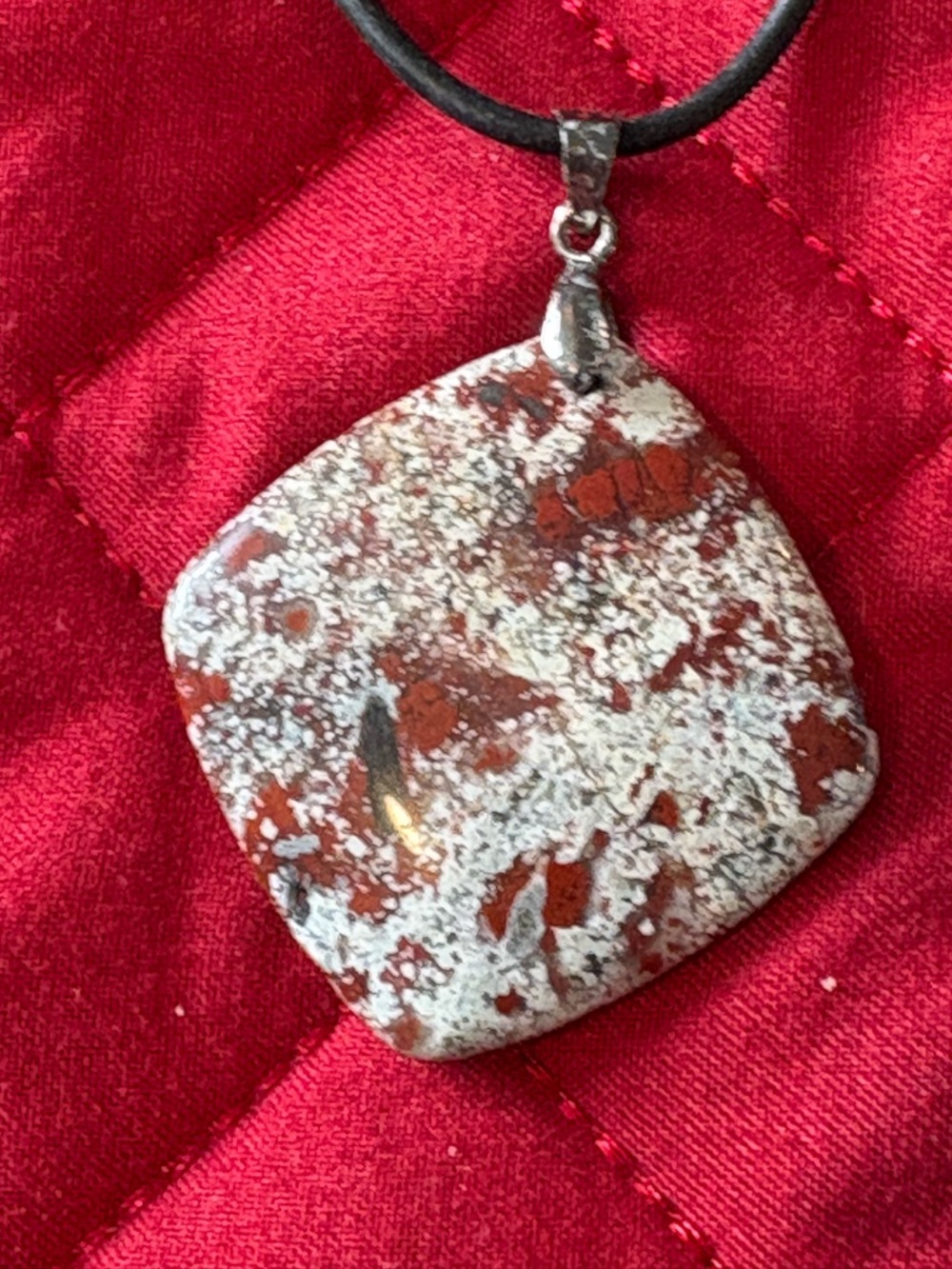 Handcrafted Red and White Jasper Pendant Necklace